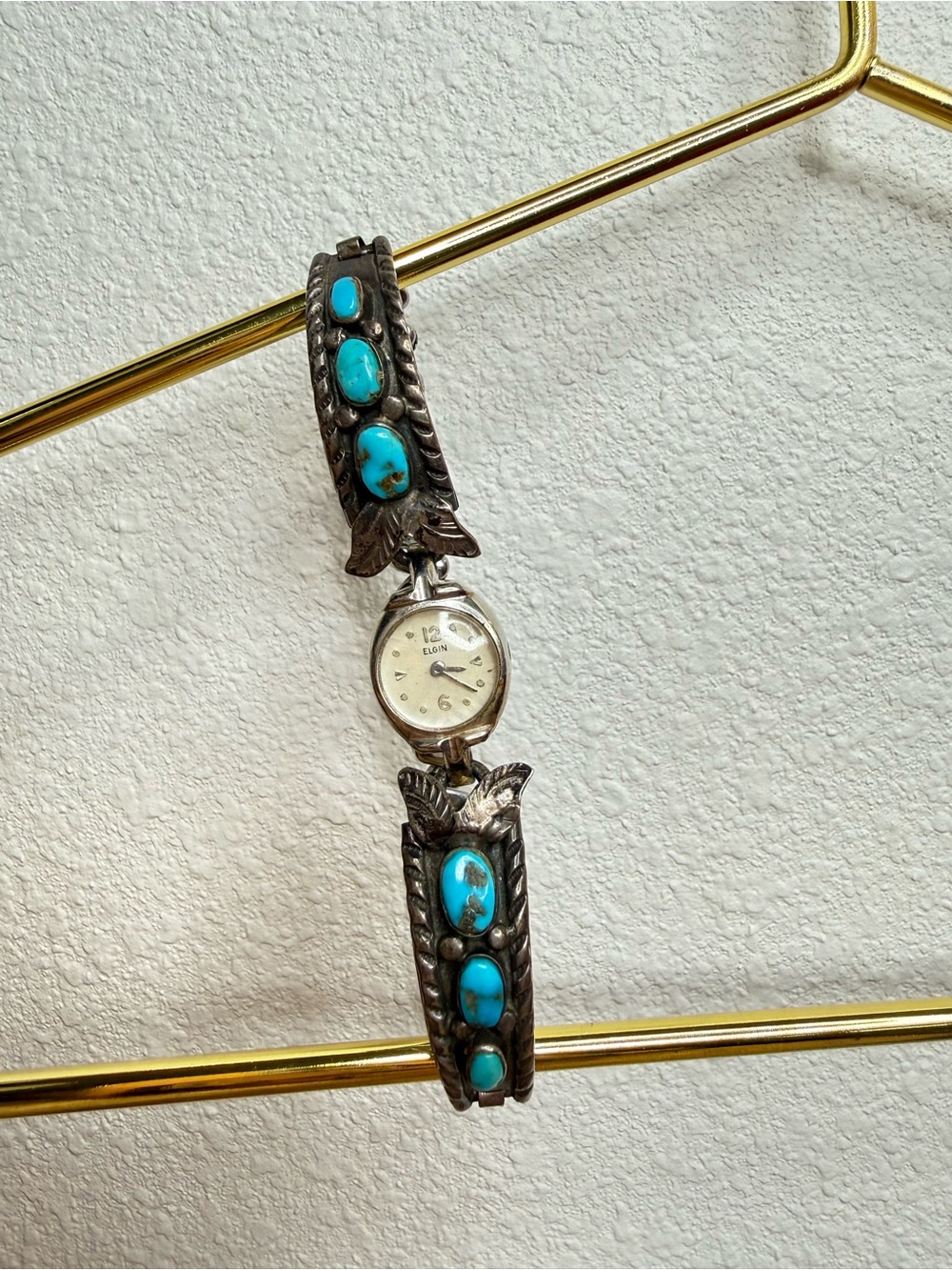 Vtg Sterling Silver Turquoise Wactch Tips Navajo Native American Band Handmade